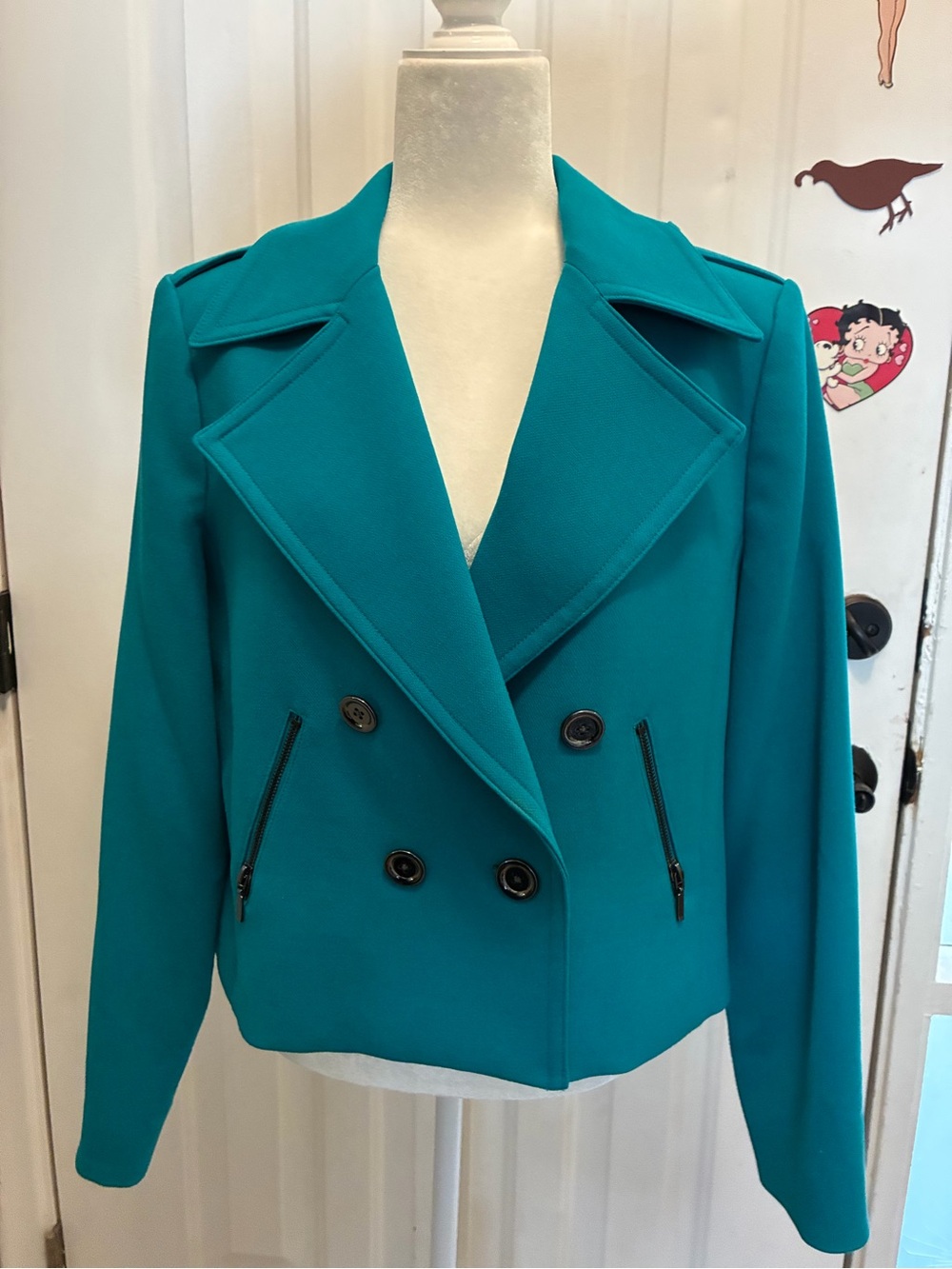 Women's Teal Double-Breasted Pea Coat